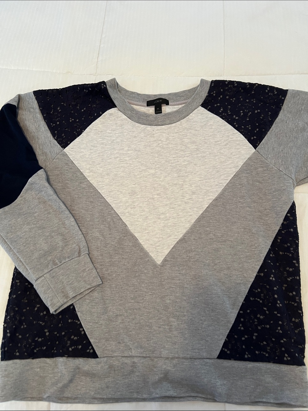 J. Crew Women's Crewneck Colorblock Sweatshirt with lace - Gray & Navy